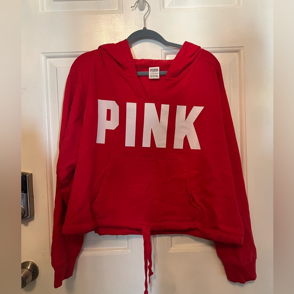 Victorias Secret PINK red cropped hoodie- size x-large